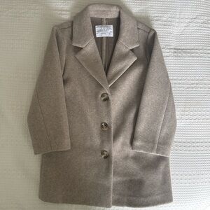ZARA Kids Taupe/Beige Single-Breasted Wool-Blend Coat